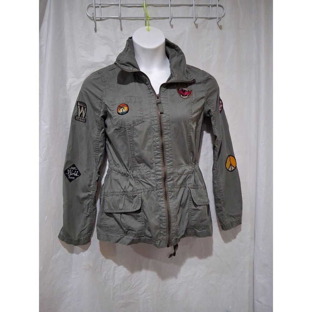 Ashley Jacket Womens M Olive Green Utility Collection Military Full Zip Patches